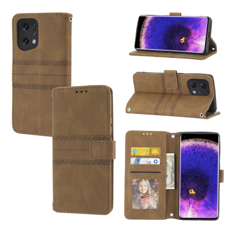 Embossed Striped Magnetic Buckle Horizontal Flip Phone Leather Case, For OPPO Find X5, For OPPO Find X5 Pro, For OPPO Realme 9 Pro+, For OPPO Realme C35