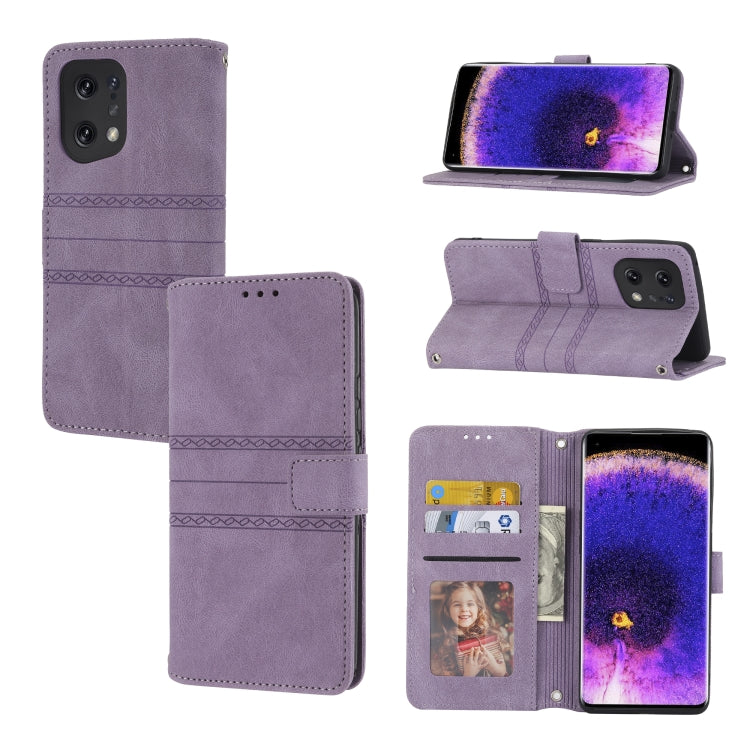 Embossed Striped Magnetic Buckle Horizontal Flip Phone Leather Case, For OPPO Find X5, For OPPO Find X5 Pro, For OPPO Realme 9 Pro+, For OPPO Realme C35