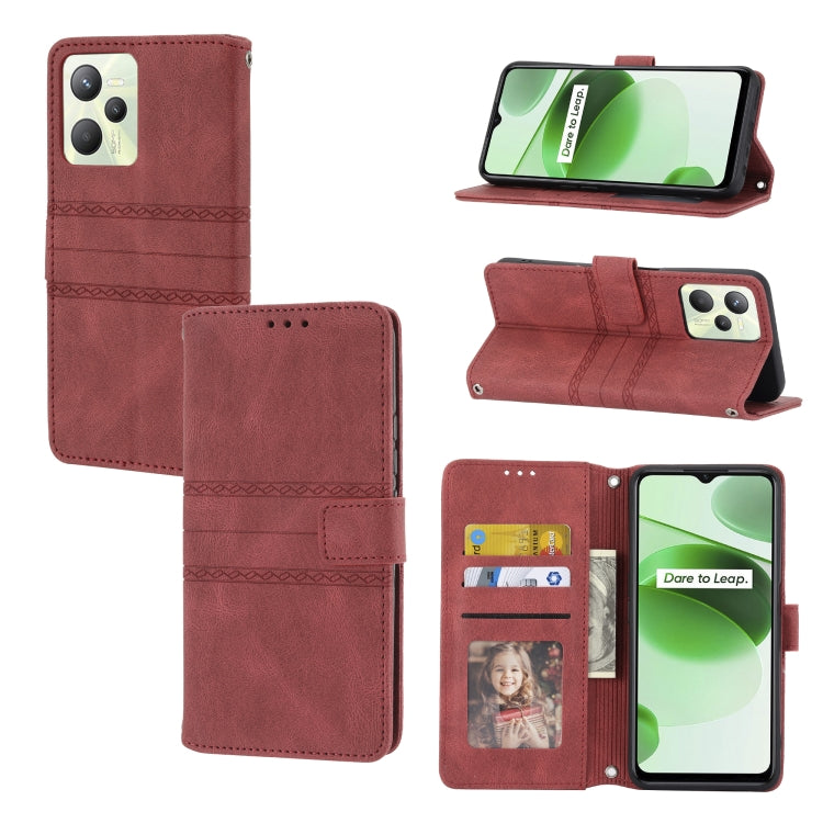Embossed Striped Magnetic Buckle Horizontal Flip Phone Leather Case, For OPPO Find X5, For OPPO Find X5 Pro, For OPPO Realme 9 Pro+, For OPPO Realme C35