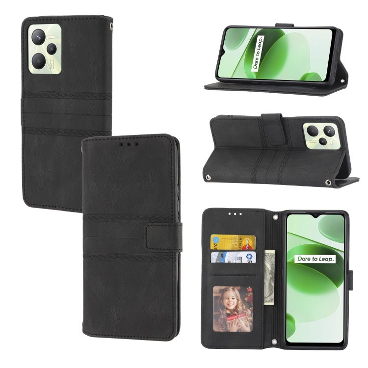 Embossed Striped Magnetic Buckle Horizontal Flip Phone Leather Case, For OPPO Find X5, For OPPO Find X5 Pro, For OPPO Realme 9 Pro+, For OPPO Realme C35