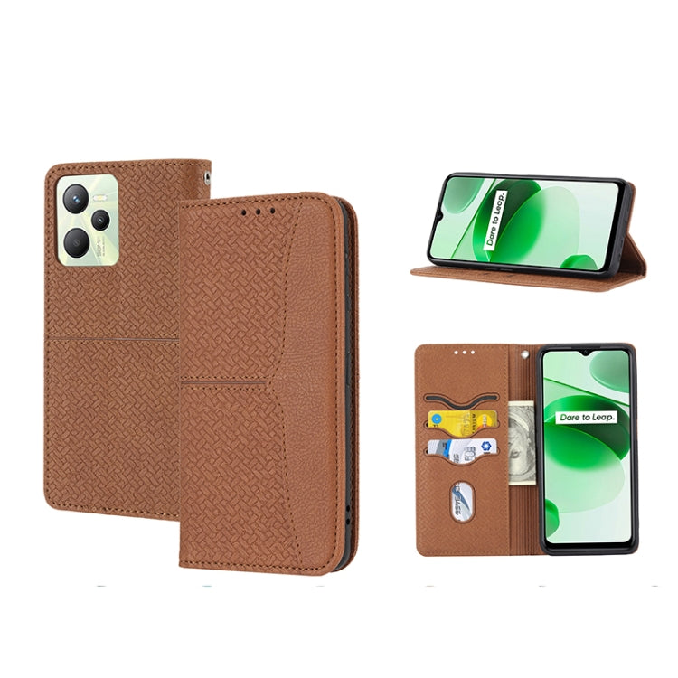 Woven Texture Stitching Magnetic PU Leather Phone Case, For OPPO Realme 9 Pro