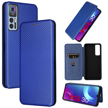 Carbon Fiber Texture Magnetic Horizontal Flip Leather Phone Case, For TCL 30 5G / 30+