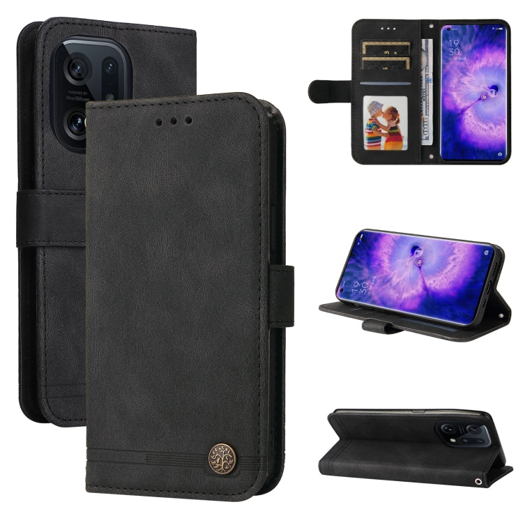 Skin Feel Life Tree Metal Button Leather Phone Case, For OPPO Find X5 Pro