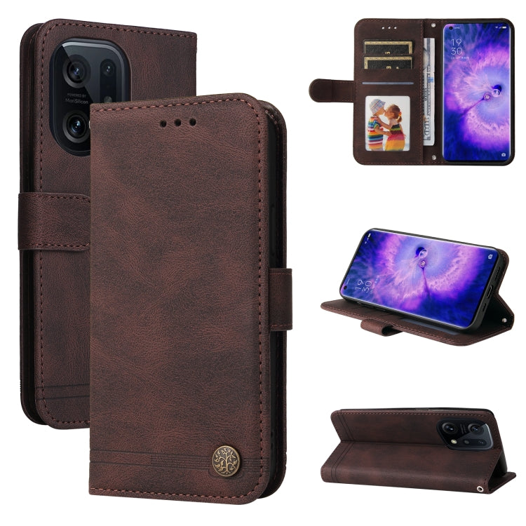 Skin Feel Life Tree Metal Button Leather Phone Case, For OPPO Find X5 Pro