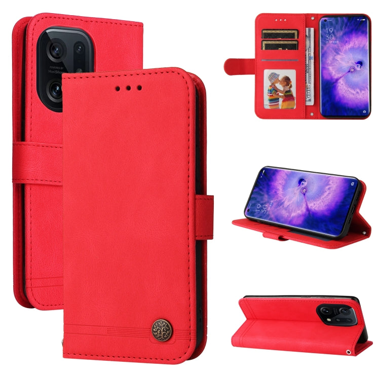 Skin Feel Life Tree Metal Button Leather Phone Case, For OPPO Find X5 Pro