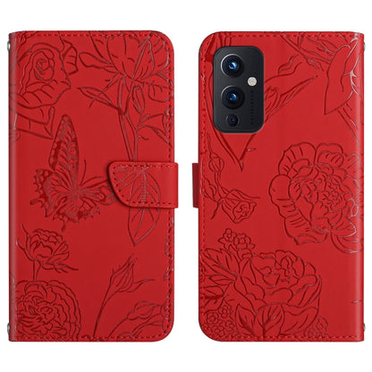 Skin Feel Butterfly Peony Embossed Leather Phone Case, For OnePlus 9, For OnePlus 9 Pro, For OnePlus 10 Pro