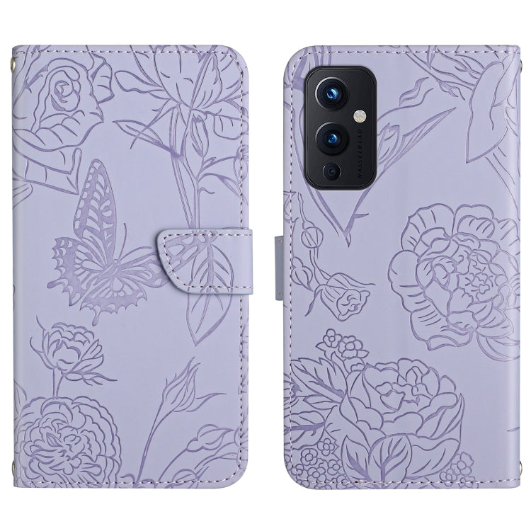 Skin Feel Butterfly Peony Embossed Leather Phone Case, For OnePlus 9, For OnePlus 9 Pro, For OnePlus 10 Pro