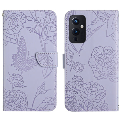 Skin Feel Butterfly Peony Embossed Leather Phone Case, For OnePlus 9, For OnePlus 9 Pro, For OnePlus 10 Pro
