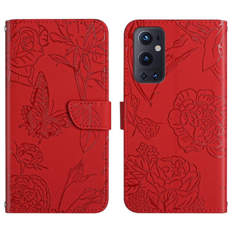Skin Feel Butterfly Peony Embossed Leather Phone Case, For OnePlus 9, For OnePlus 9 Pro, For OnePlus 10 Pro