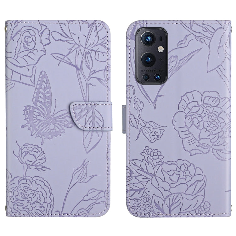 Skin Feel Butterfly Peony Embossed Leather Phone Case, For OnePlus 9, For OnePlus 9 Pro, For OnePlus 10 Pro