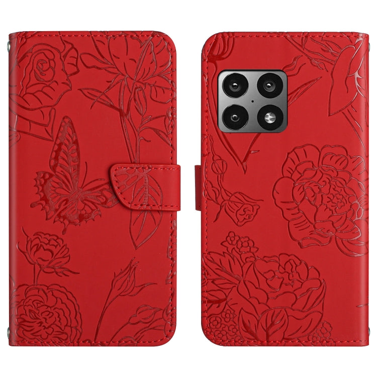 Skin Feel Butterfly Peony Embossed Leather Phone Case, For OnePlus 9, For OnePlus 9 Pro, For OnePlus 10 Pro
