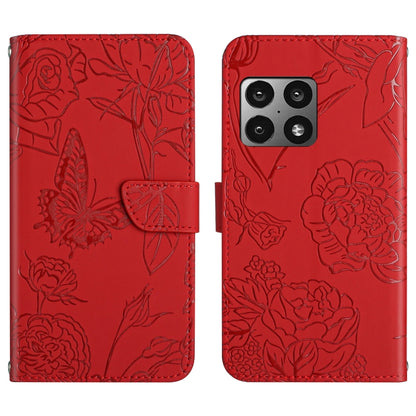 Skin Feel Butterfly Peony Embossed Leather Phone Case, For OnePlus 9, For OnePlus 9 Pro, For OnePlus 10 Pro