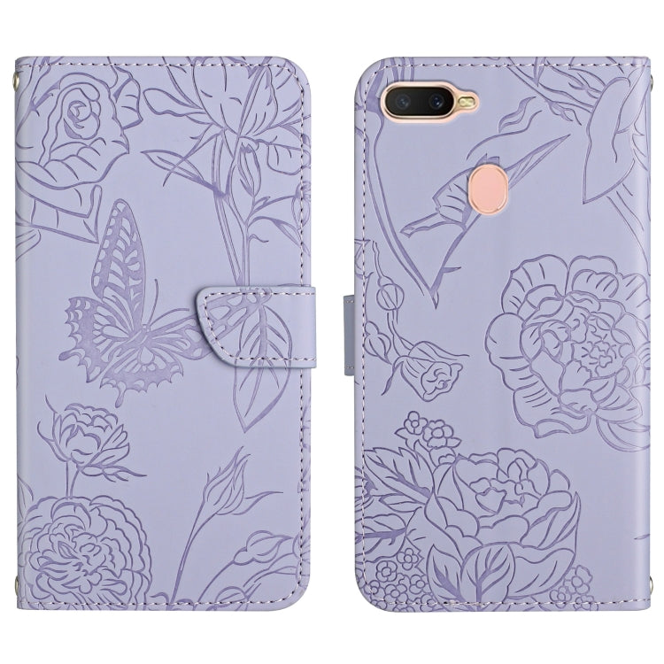 Skin Feel Butterfly Peony Embossed Leather Phone Case, For OPPO A7, For OPPO A8, For OPPO A9, For OPPO A15