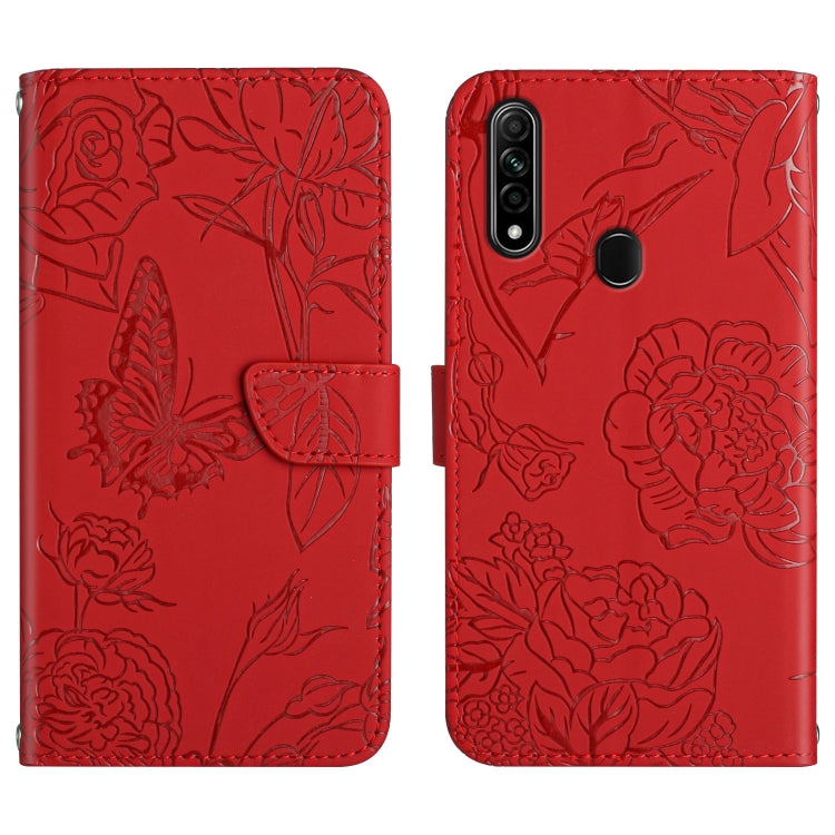 Skin Feel Butterfly Peony Embossed Leather Phone Case, For OPPO A7, For OPPO A8, For OPPO A9, For OPPO A15