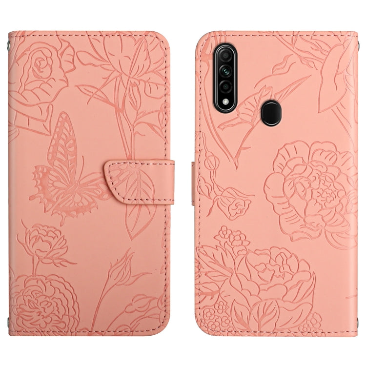 Skin Feel Butterfly Peony Embossed Leather Phone Case, For OPPO A7, For OPPO A8, For OPPO A9, For OPPO A15