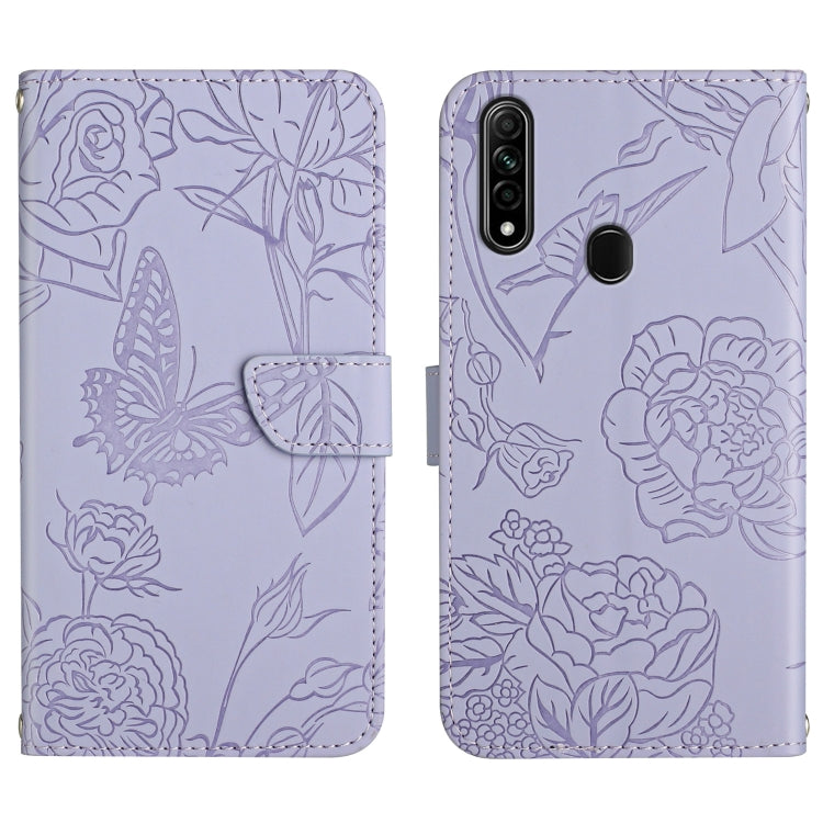 Skin Feel Butterfly Peony Embossed Leather Phone Case, For OPPO A7, For OPPO A8, For OPPO A9, For OPPO A15