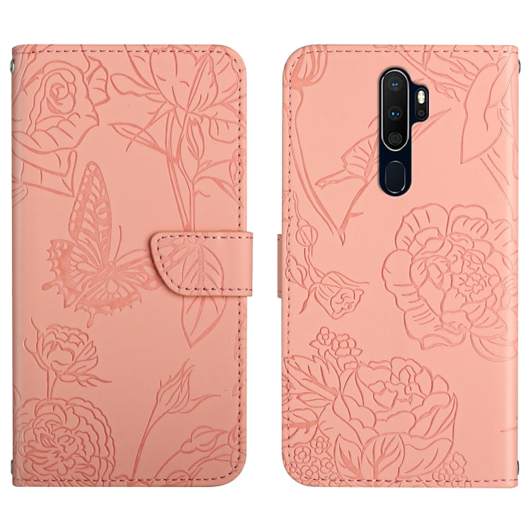 Skin Feel Butterfly Peony Embossed Leather Phone Case, For OPPO A7, For OPPO A8, For OPPO A9, For OPPO A15