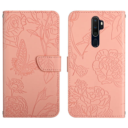 Skin Feel Butterfly Peony Embossed Leather Phone Case, For OPPO A7, For OPPO A8, For OPPO A9, For OPPO A15