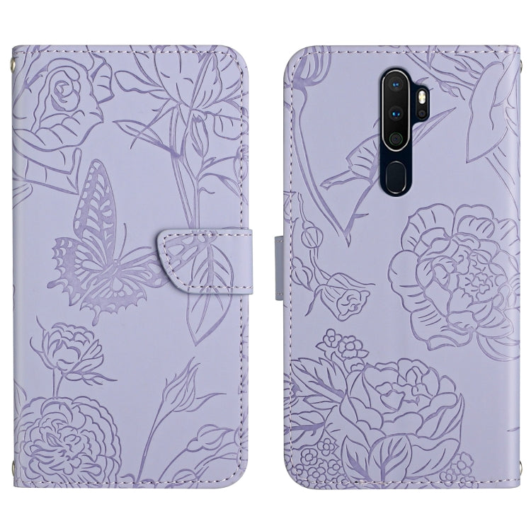 Skin Feel Butterfly Peony Embossed Leather Phone Case, For OPPO A7, For OPPO A8, For OPPO A9, For OPPO A15