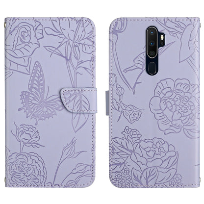 Skin Feel Butterfly Peony Embossed Leather Phone Case, For OPPO A7, For OPPO A8, For OPPO A9, For OPPO A15