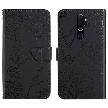 Skin Feel Butterfly Peony Embossed Leather Phone Case, For OPPO A7, For OPPO A8, For OPPO A9, For OPPO A15