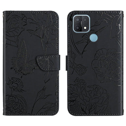Skin Feel Butterfly Peony Embossed Leather Phone Case, For OPPO A7, For OPPO A8, For OPPO A9, For OPPO A15