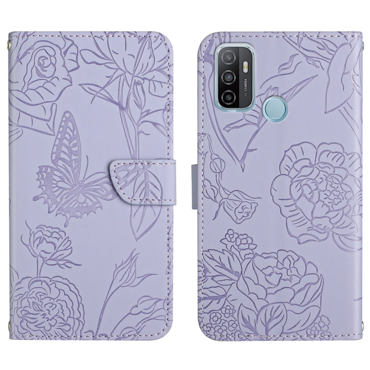 Skin Feel Butterfly Peony Embossed Leather Phone Case, For OPPO A52 / A72 / A92, For OPPO A53 4G, For OPPO A54 4G / A16, For OPPO A54 5G