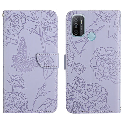 Skin Feel Butterfly Peony Embossed Leather Phone Case, For OPPO A52 / A72 / A92, For OPPO A53 4G, For OPPO A54 4G / A16, For OPPO A54 5G