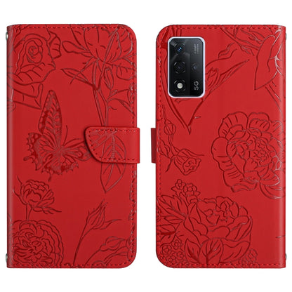 Skin Feel Butterfly Peony Embossed Leather Phone Case, For OPPO A55s, For OPPO A91, For OPPO A93s, For OPPO A94 4G