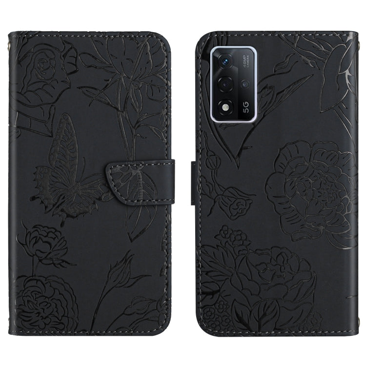 Skin Feel Butterfly Peony Embossed Leather Phone Case, For OPPO A55s, For OPPO A91, For OPPO A93s, For OPPO A94 4G
