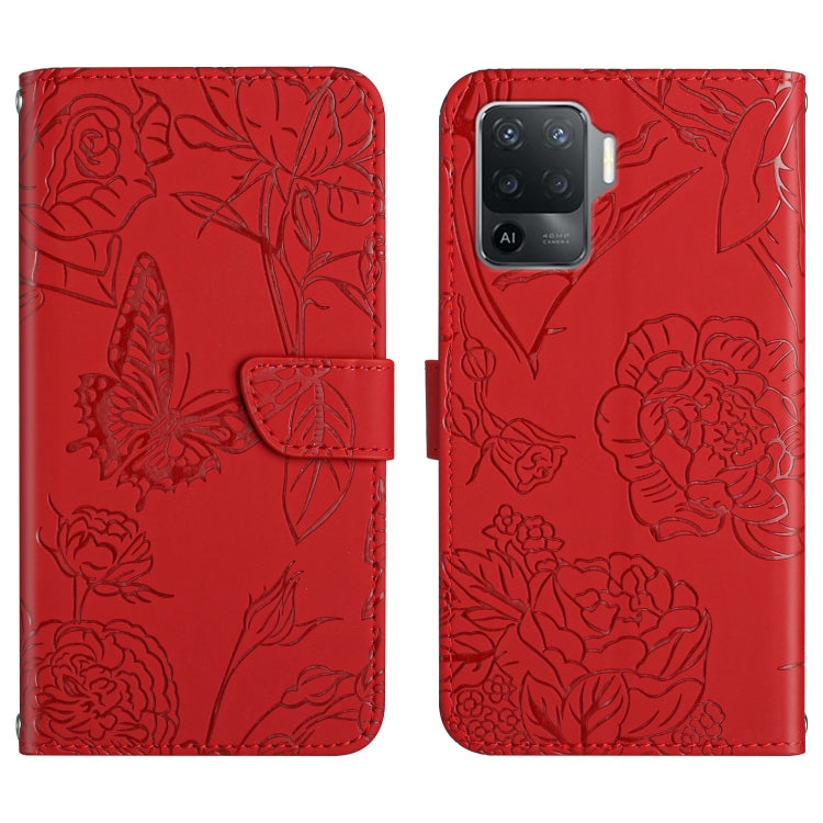 Skin Feel Butterfly Peony Embossed Leather Phone Case, For OPPO A55s, For OPPO A91, For OPPO A93s, For OPPO A94 4G