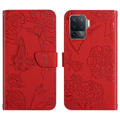 Skin Feel Butterfly Peony Embossed Leather Phone Case, For OPPO A55s, For OPPO A91, For OPPO A93s, For OPPO A94 4G