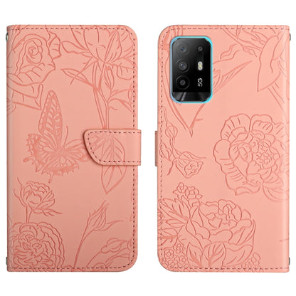 Skin Feel Butterfly Peony Embossed Leather Phone Case, For OPPO F17, For OPPO F17 Pro, For OPPO F19, For OPPO F19 Pro+