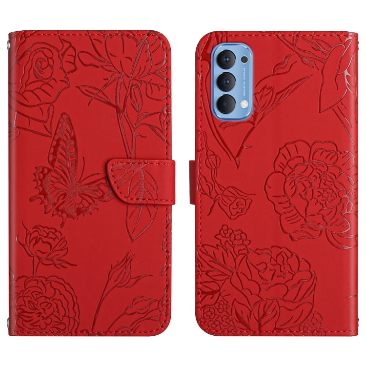 Skin Feel Butterfly Peony Embossed Leather Phone Case, For OPPO Reno2 Z / F, For OPPO Reno3 Pro, For OPPO Reno4 5G, For OPPO Reno4 Pro