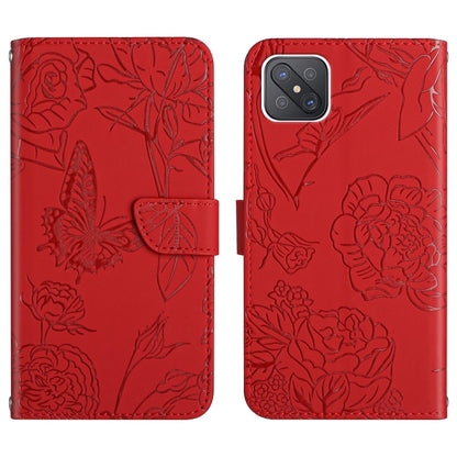 Skin Feel Butterfly Peony Embossed Leather Phone Case, For OPPO Reno4 Z 5G, For OPPO Reno5 4G, For OPPO Reno5 5G, For OPPO Reno5 Pro 5G