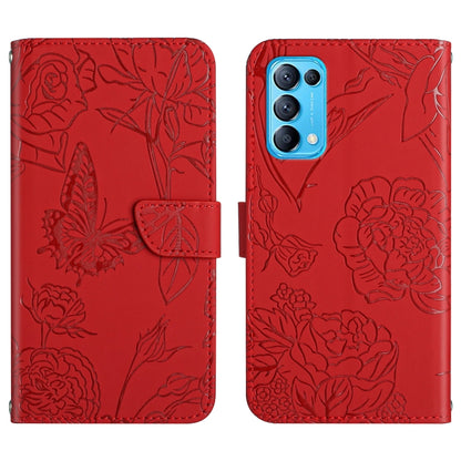 Skin Feel Butterfly Peony Embossed Leather Phone Case, For OPPO Reno4 Z 5G, For OPPO Reno5 4G, For OPPO Reno5 5G, For OPPO Reno5 Pro 5G