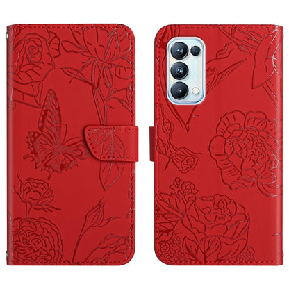 Skin Feel Butterfly Peony Embossed Leather Phone Case, For OPPO Reno4 Z 5G, For OPPO Reno5 4G, For OPPO Reno5 5G, For OPPO Reno5 Pro 5G