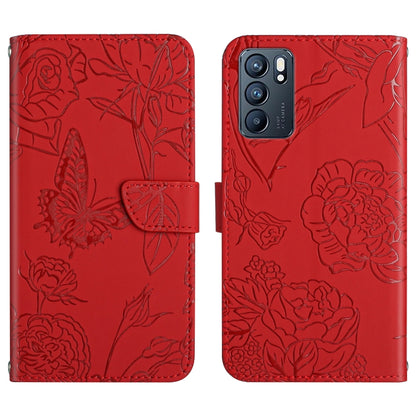 Skin Feel Butterfly Peony Embossed Leather Phone Case, For OPPO Reno6 Pro 5G, For OPPO Reno6 5G, For OPPO Reno6 Pro+, For OPPO Realme 5