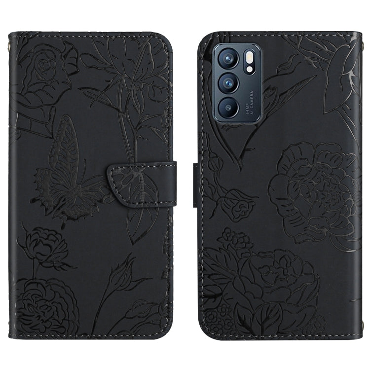 Skin Feel Butterfly Peony Embossed Leather Phone Case, For OPPO Reno6 Pro 5G, For OPPO Reno6 5G, For OPPO Reno6 Pro+, For OPPO Realme 5