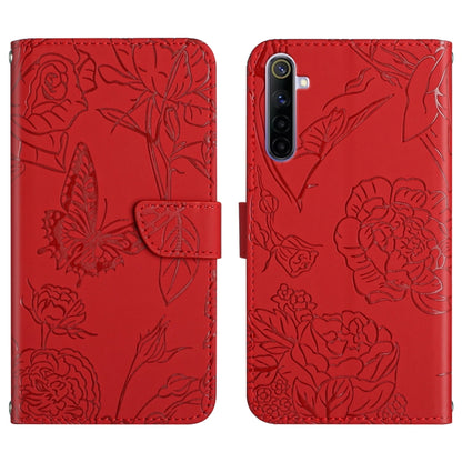 Skin Feel Butterfly Peony Embossed Leather Phone Case, For OPPO Realme 5 Pro, For OPPO Realme 6, For OPPO Realme 6 Pro, For OPPO Realme 7