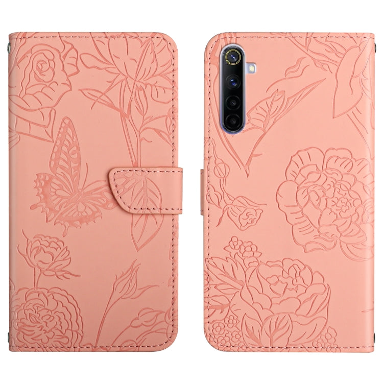 Skin Feel Butterfly Peony Embossed Leather Phone Case, For OPPO Realme 5 Pro, For OPPO Realme 6, For OPPO Realme 6 Pro, For OPPO Realme 7