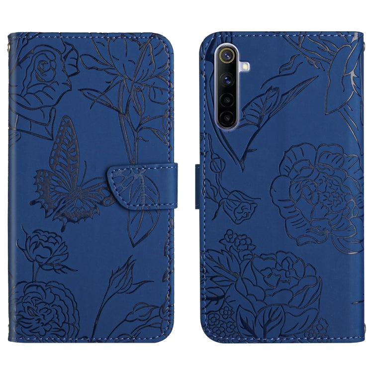 Skin Feel Butterfly Peony Embossed Leather Phone Case, For OPPO Realme 5 Pro, For OPPO Realme 6, For OPPO Realme 6 Pro, For OPPO Realme 7