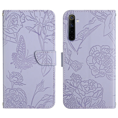 Skin Feel Butterfly Peony Embossed Leather Phone Case, For OPPO Realme 5 Pro, For OPPO Realme 6, For OPPO Realme 6 Pro, For OPPO Realme 7