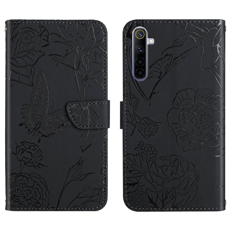 Skin Feel Butterfly Peony Embossed Leather Phone Case, For OPPO Realme 5 Pro, For OPPO Realme 6, For OPPO Realme 6 Pro, For OPPO Realme 7