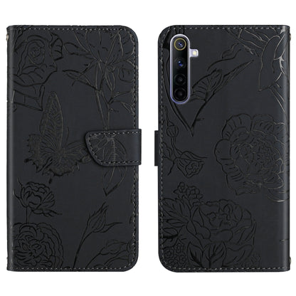 Skin Feel Butterfly Peony Embossed Leather Phone Case, For OPPO Realme 5 Pro, For OPPO Realme 6, For OPPO Realme 6 Pro, For OPPO Realme 7