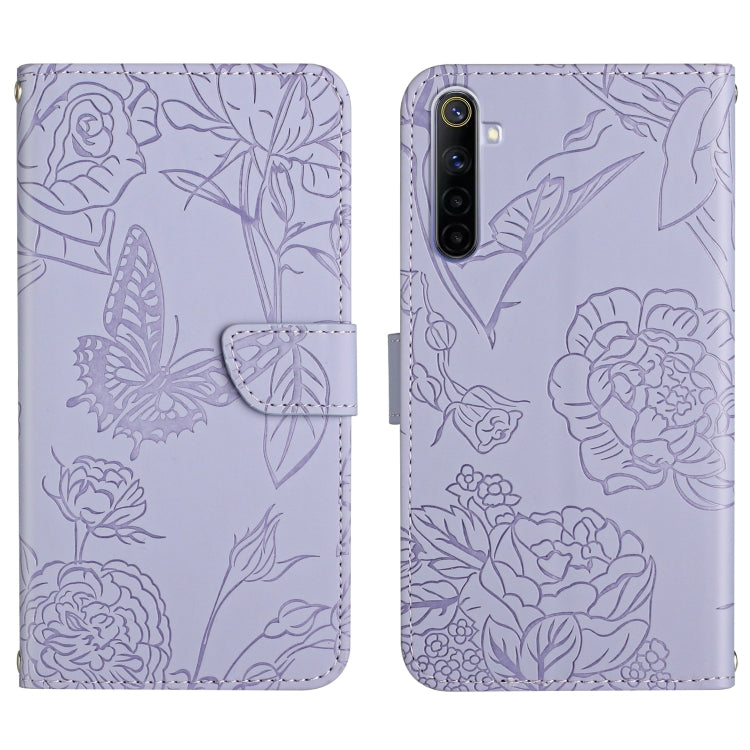 Skin Feel Butterfly Peony Embossed Leather Phone Case, For OPPO Realme 5 Pro, For OPPO Realme 6, For OPPO Realme 6 Pro, For OPPO Realme 7
