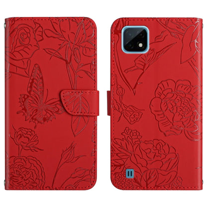 Skin Feel Butterfly Peony Embossed Leather Phone Case, For OPPO Realme 9i, For OPPO Realme C11, For OPPO Realme C15 / C12, For OPPO Realme C20 / C21