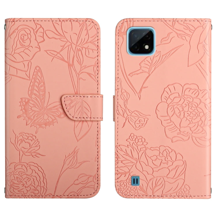 Skin Feel Butterfly Peony Embossed Leather Phone Case, For OPPO Realme 9i, For OPPO Realme C11, For OPPO Realme C15 / C12, For OPPO Realme C20 / C21