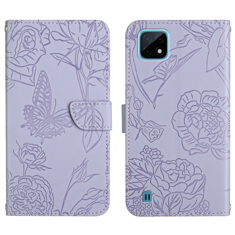 Skin Feel Butterfly Peony Embossed Leather Phone Case, For OPPO Realme 9i, For OPPO Realme C11, For OPPO Realme C15 / C12, For OPPO Realme C20 / C21