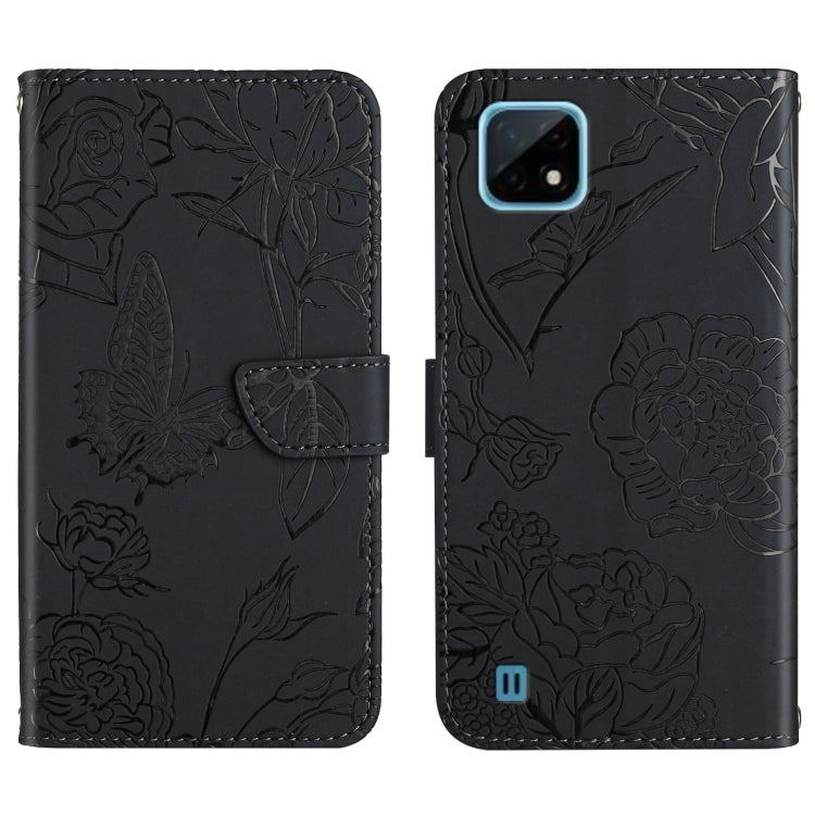 Skin Feel Butterfly Peony Embossed Leather Phone Case, For OPPO Realme 9i, For OPPO Realme C11, For OPPO Realme C15 / C12, For OPPO Realme C20 / C21